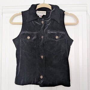 Lew Magram Vintage 90s Black Stretch Velvet Biker Vest Size S